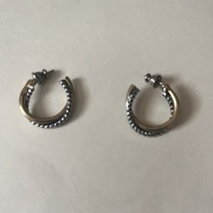 Gold tone and silver twist rope hoop earrings